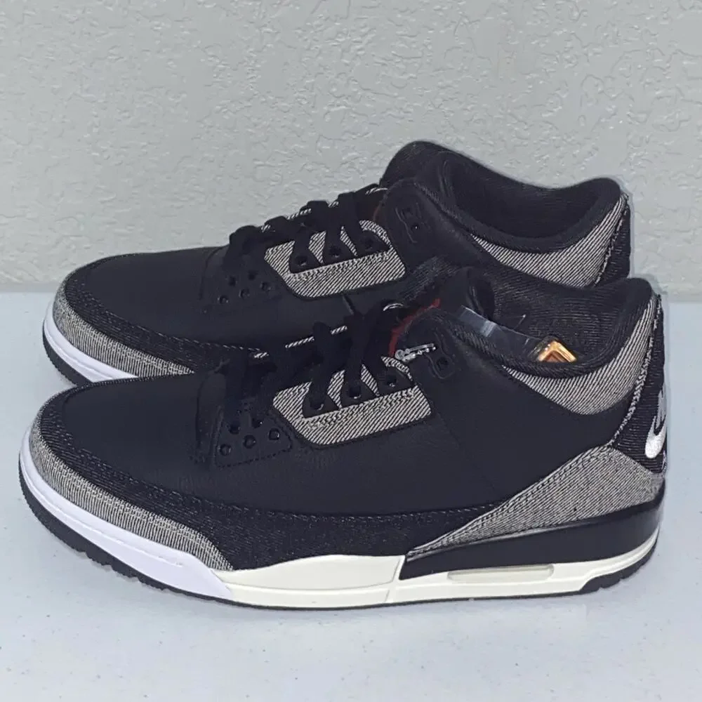 Jordan 3 Retro Levis Black Denim Sneakers IR0914-400 Mens‎ Size 9